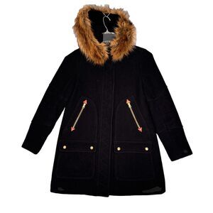 J Crew Coat Womens 2 Black Chateau Parka Italian Stadium Cloth Wool Blend Preppy